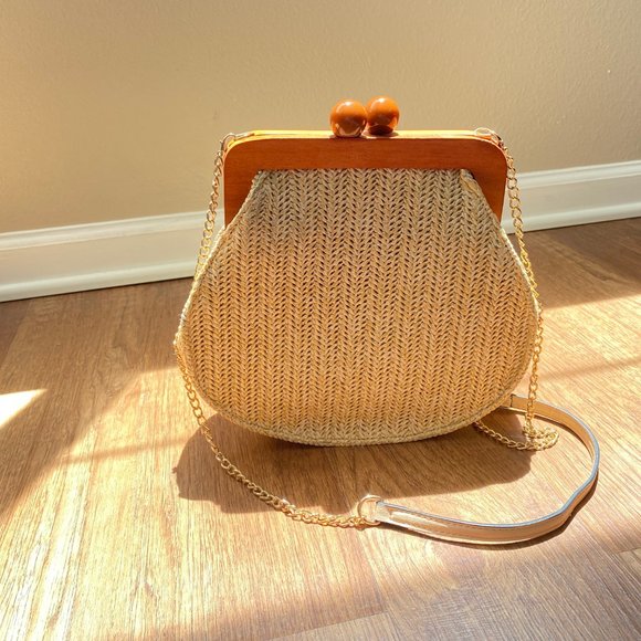 Purse; Tan, woven, Shoulder bag - Picture 5 of 9